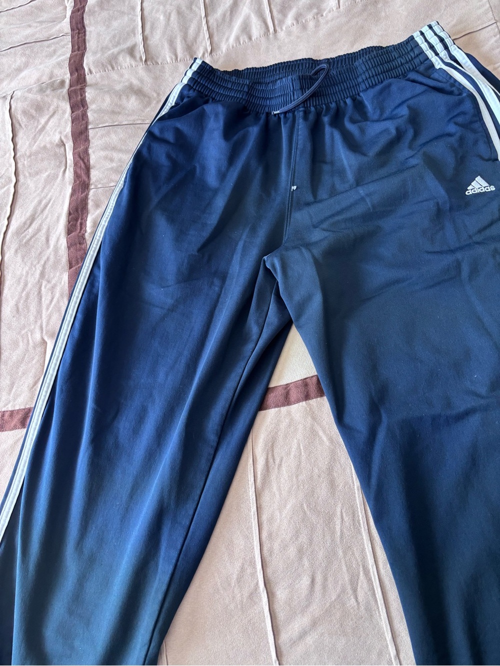 adidas mens Navy Blue Track Pants with Side Stripes